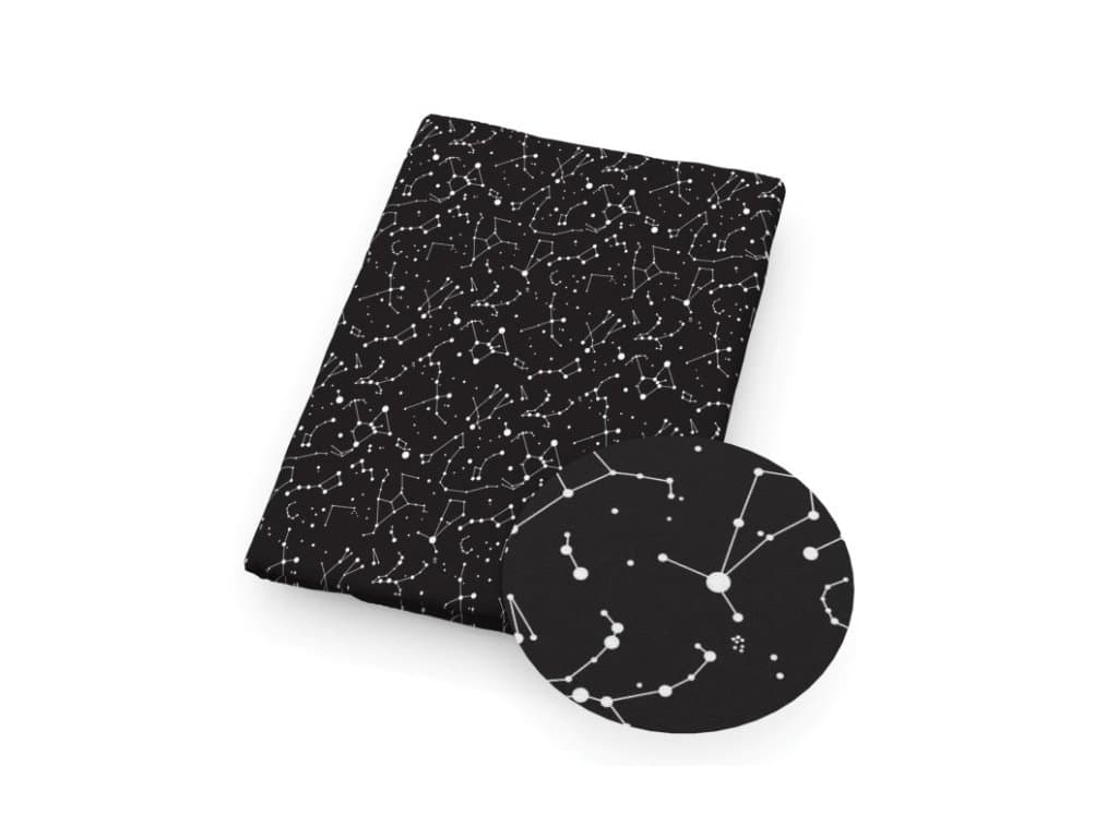 Planetová bavlněná tkanina s potiskem černá bílá