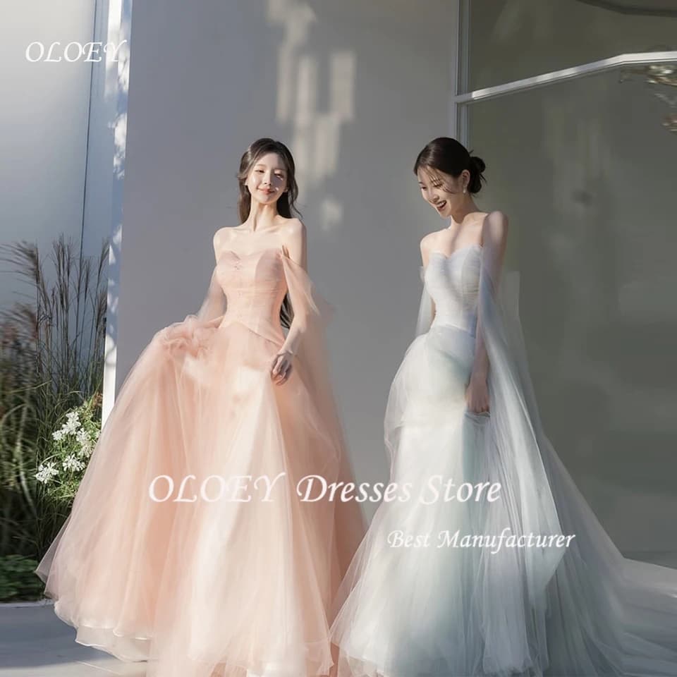 OLOEY 2025 Fairy Light Tylové večerní šaty Korea focení bez ramínek svatební focení plesové šaty formální večírek přizpůsobit