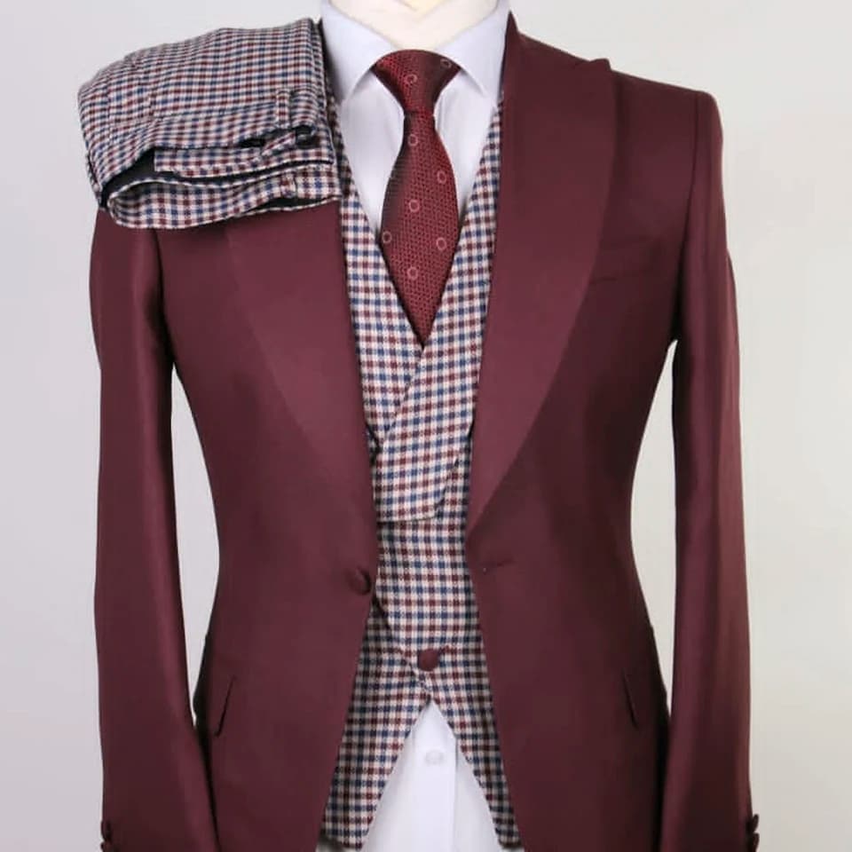 Pánský 3dílný slim fit oblekový set s jedním knoflíkem, klopou, sako, kalhoty, vesta, svatební párty