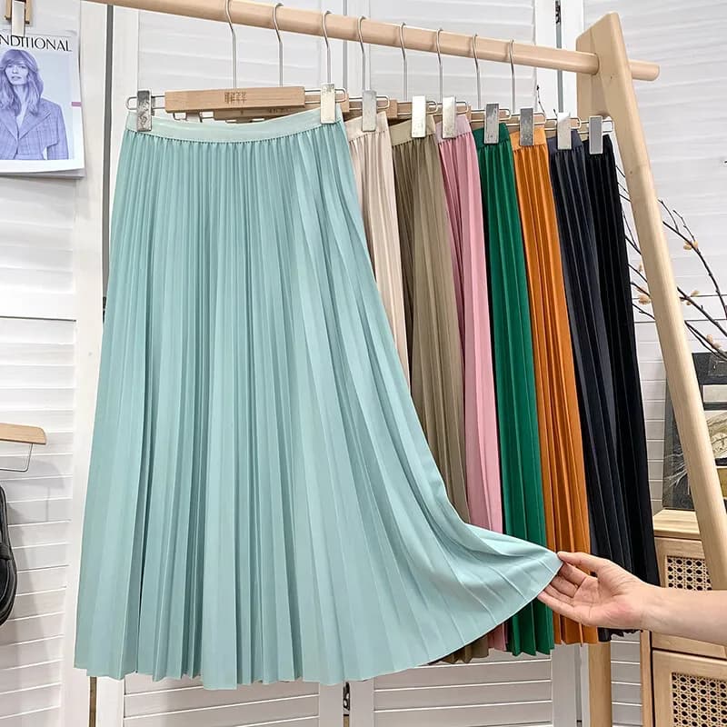 Dámská elegantní skládaná midi sukně s vysokým pasem, černá