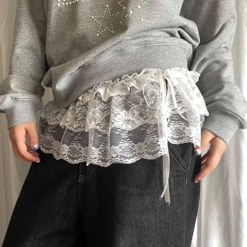 Y2K Vysoký pas Krajková Minisukně Korejský Styl Skládaná Volánková Vrstvená Streetwear Pro Ženy