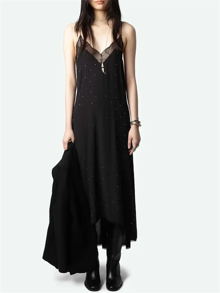 Dámský černý krajkový viskózový župan s kamínky - letní pyžamový župan