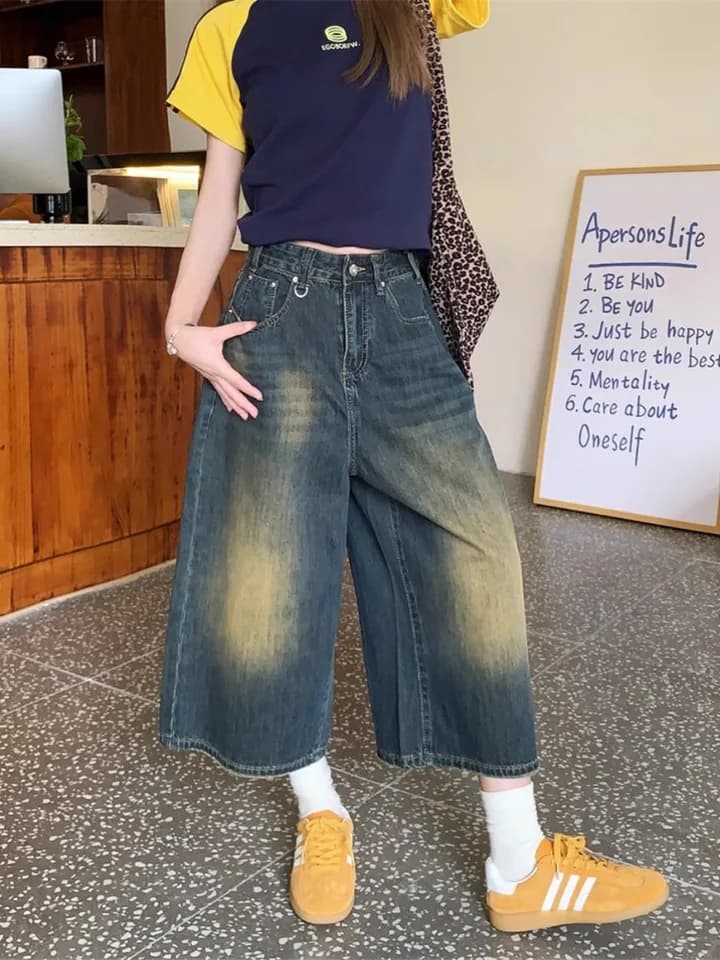 Dámské pytlovité džínové kraťasy Y2K - Retro široké kraťasy Vintage Streetwear Léto Neformální
