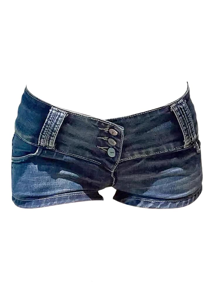 Dámské džínové kraťasy s nízkým pasem a grungeovým vzorem, streetwear, slim fit džíny, elegantní kalhoty v létě 21. století