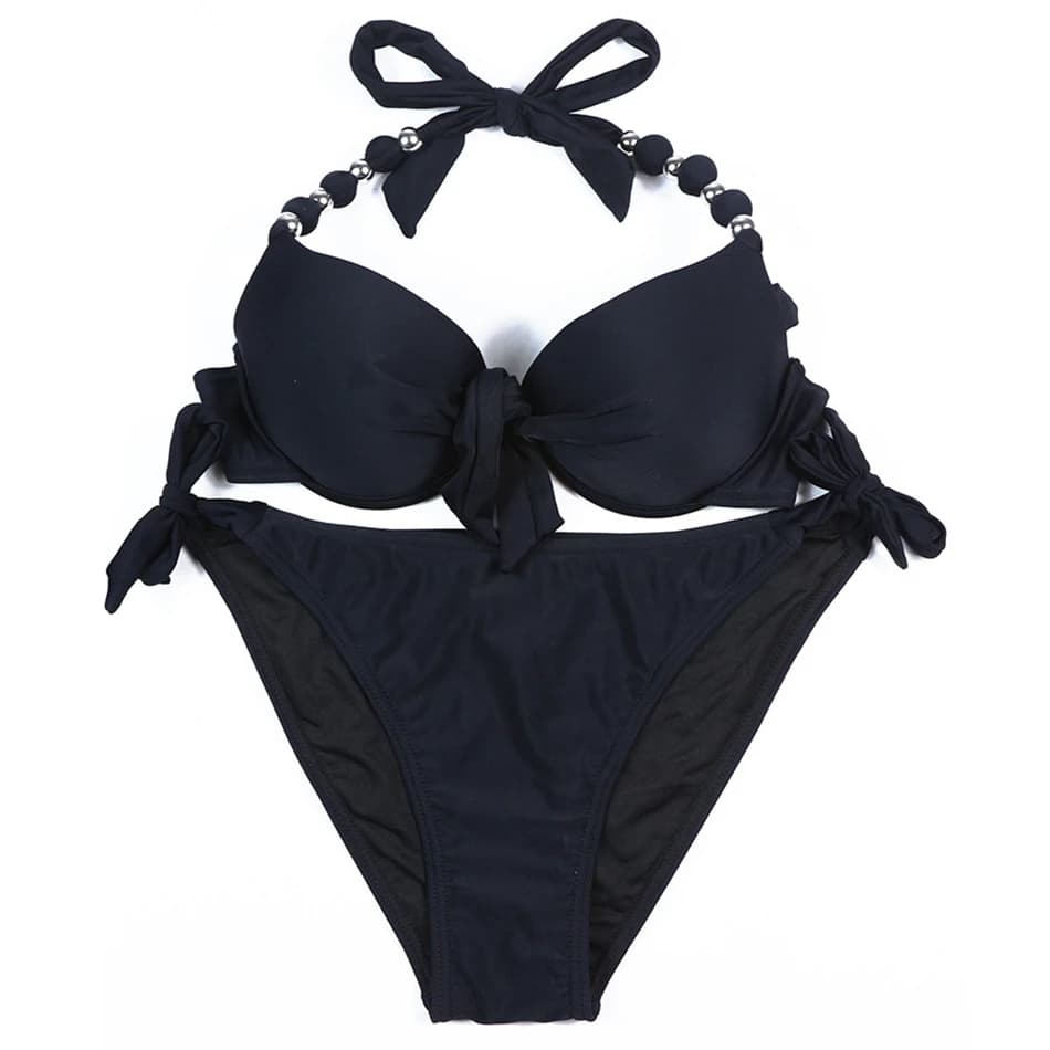 Dámský push-up brazilský set bikin - jednobarevné dvoudílné plavky, plážové oblečení, plus size