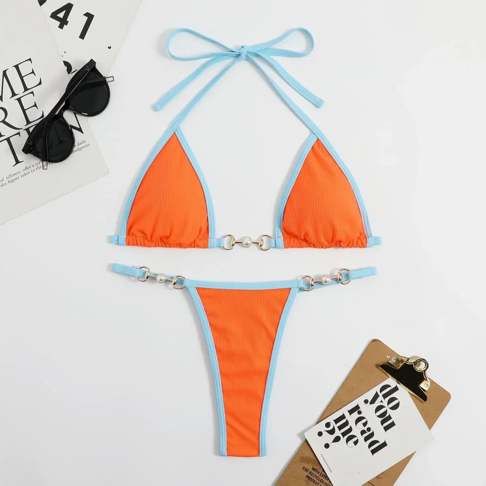 Bikiny s vysokým pasem a mikro bikinami - dvoudílné plavky s tangy, plážové oblečení