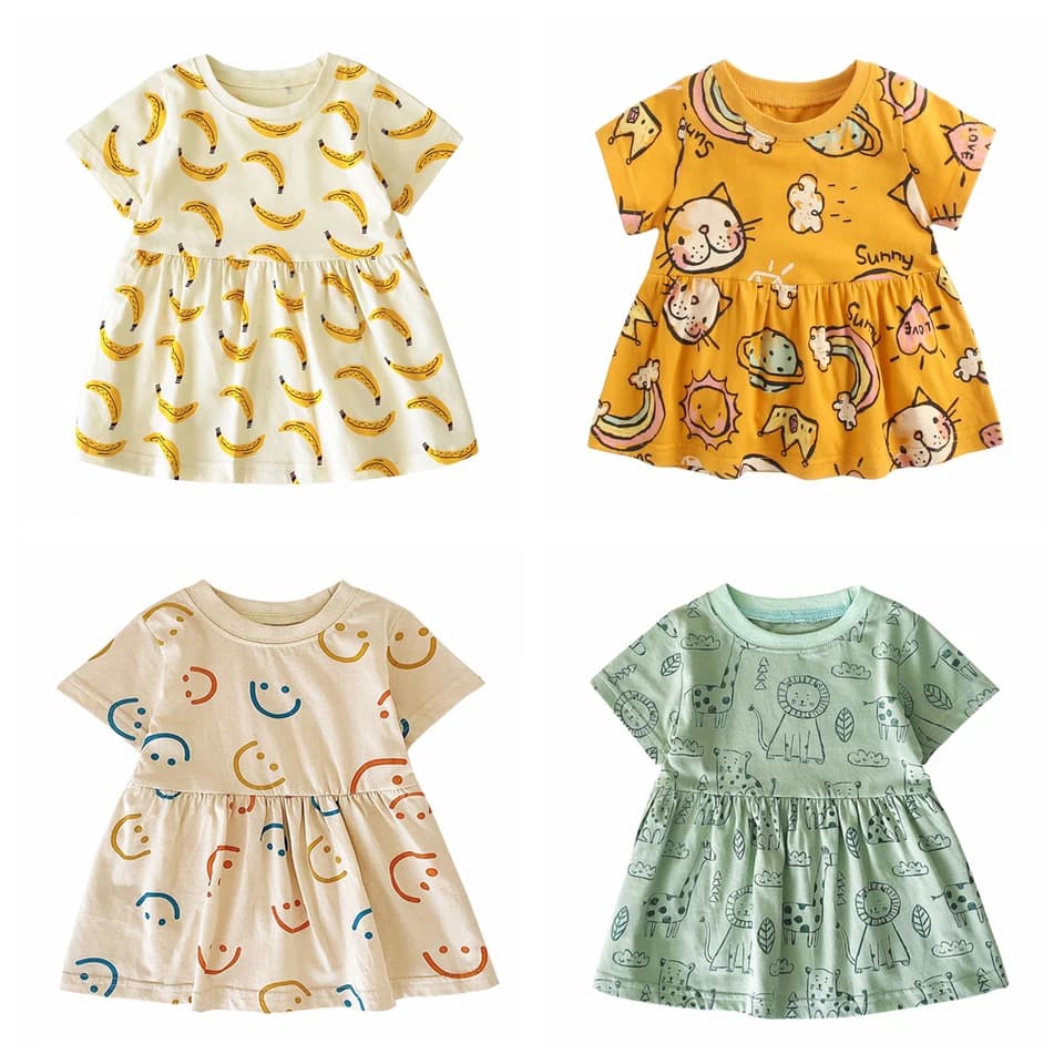 Girls Summer Beach Dress A-Line Soft Breathable Cotton Holiday Outfit Kids Clothing 2025