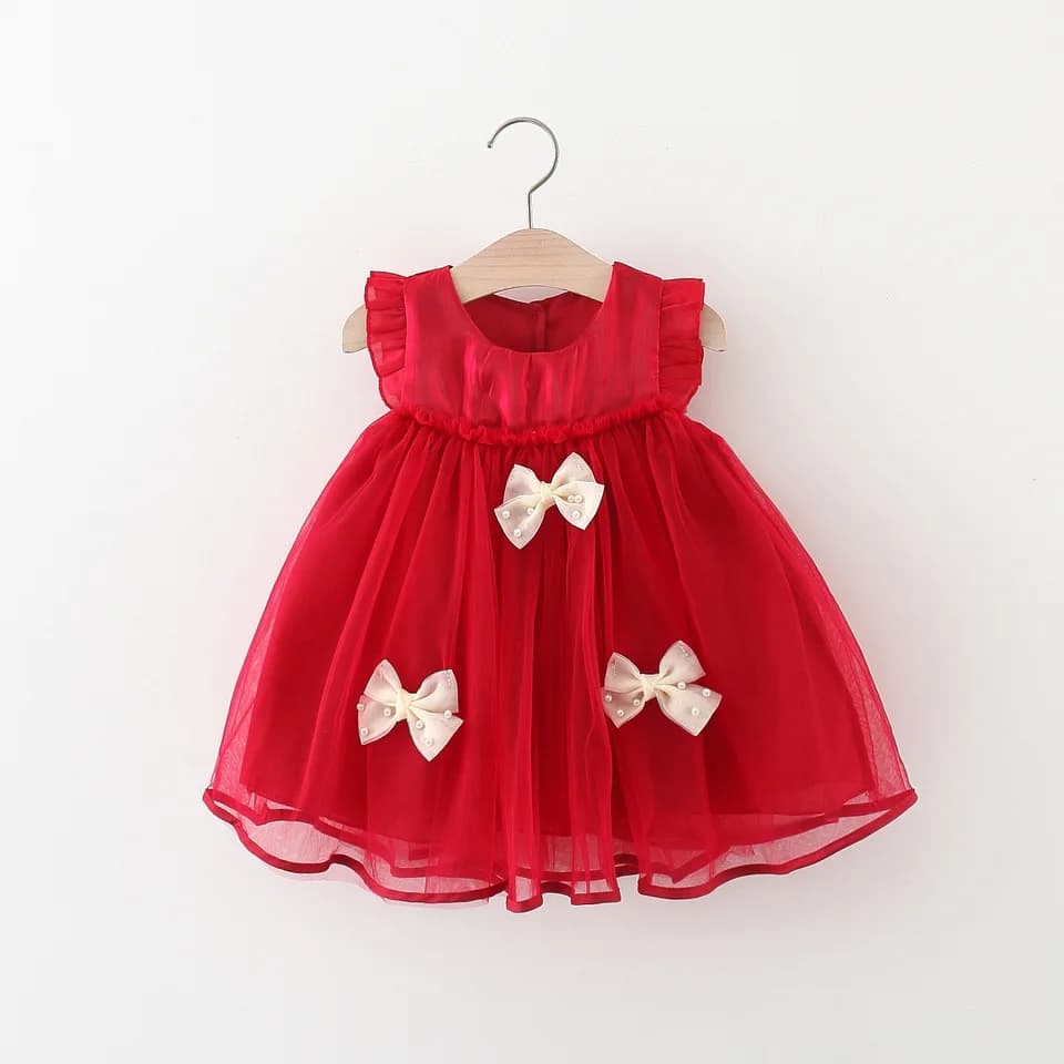 Red Christmas Princess Dress for Baby Girls 9M-3Y Sweet Bow Party Outfit Summer Clothing