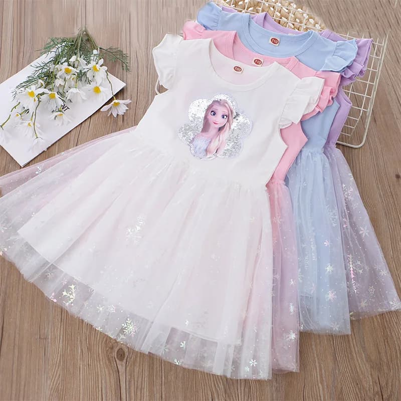 Girls Summer Princess Dress Flying Sleeves Party Dress Kids Formal Clothing Children Dresses