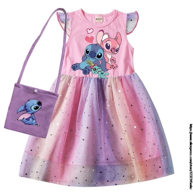 Girls Cotton Summer Dress Set with Matching Bag - Patchwork Design Casual Party Outfit for Kids
