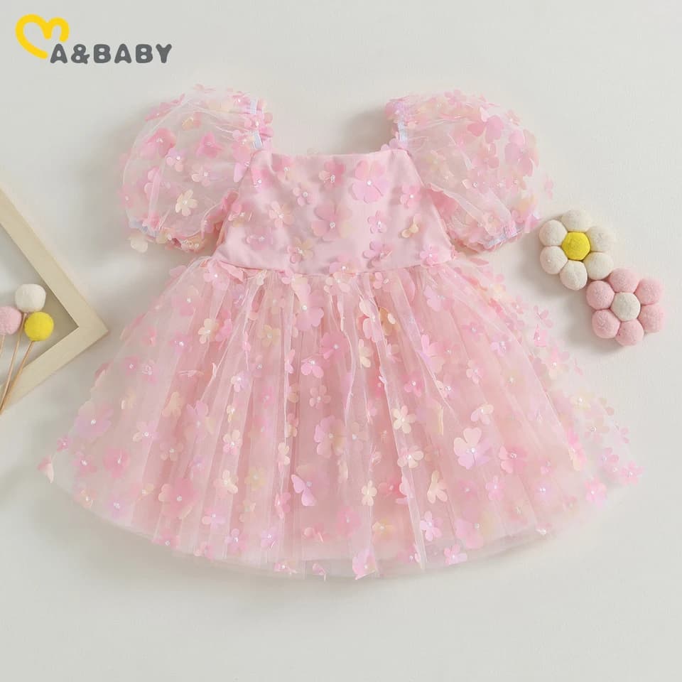 Girls Floral Tulle Tutu Dress - Party Wedding Birthday Dress for Toddler Kids 1-6Y Summer
