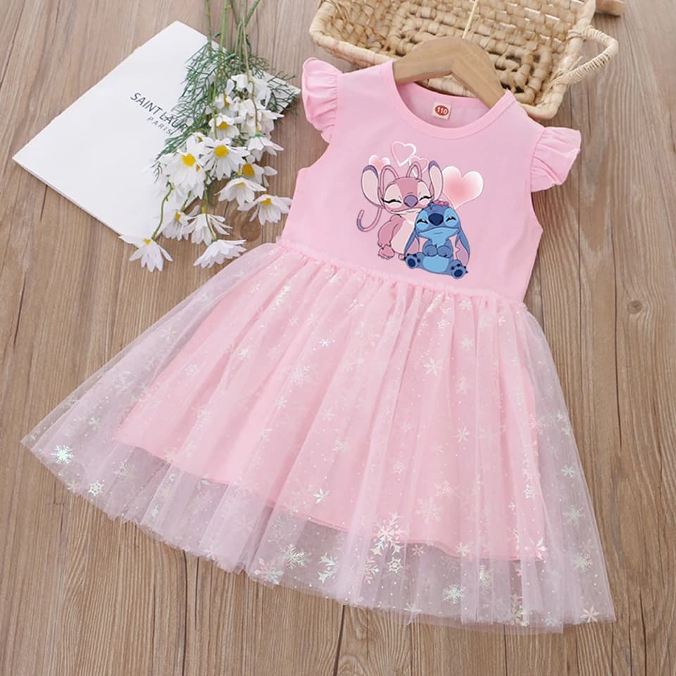 Girls Summer Sequin Princess Dress Flying Sleeves Tutu Birthday Party Dress Kids Clothing