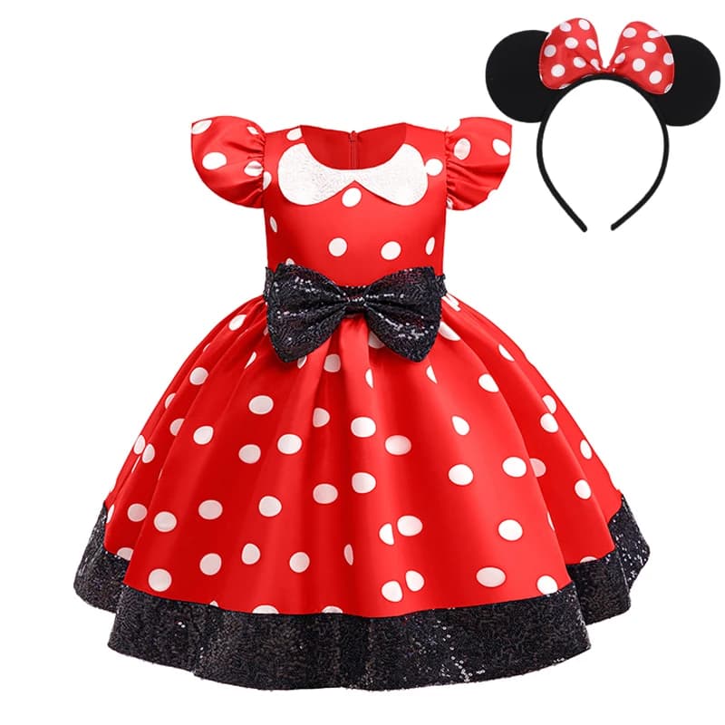 Girls Princess Dress Polka Dot Bow Sequin Flutter Sleeve Christmas Halloween Costume