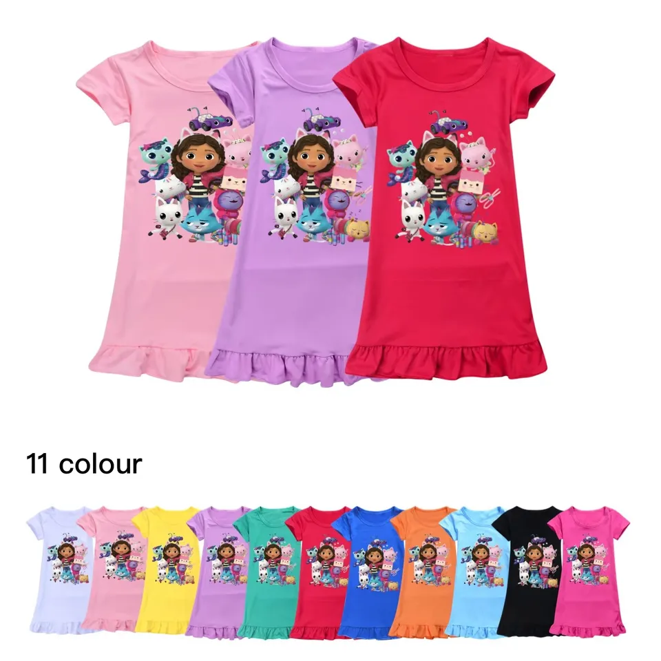 Girls Cartoon Sleepwear Nightgown Summer Pajama Dress Toddler Kids Casual Sleepwear Set