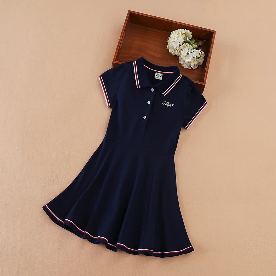 Girls Cotton Sport Dress Short Sleeve Tennis Golf Summer Dress with Turn-Down Collar Kids
