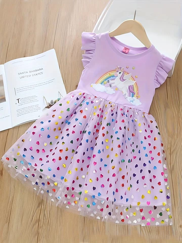 Girls Unicorn Dress - Toddler Cotton Casual Summer Dresses with Cartoon Print Size 2T-6T