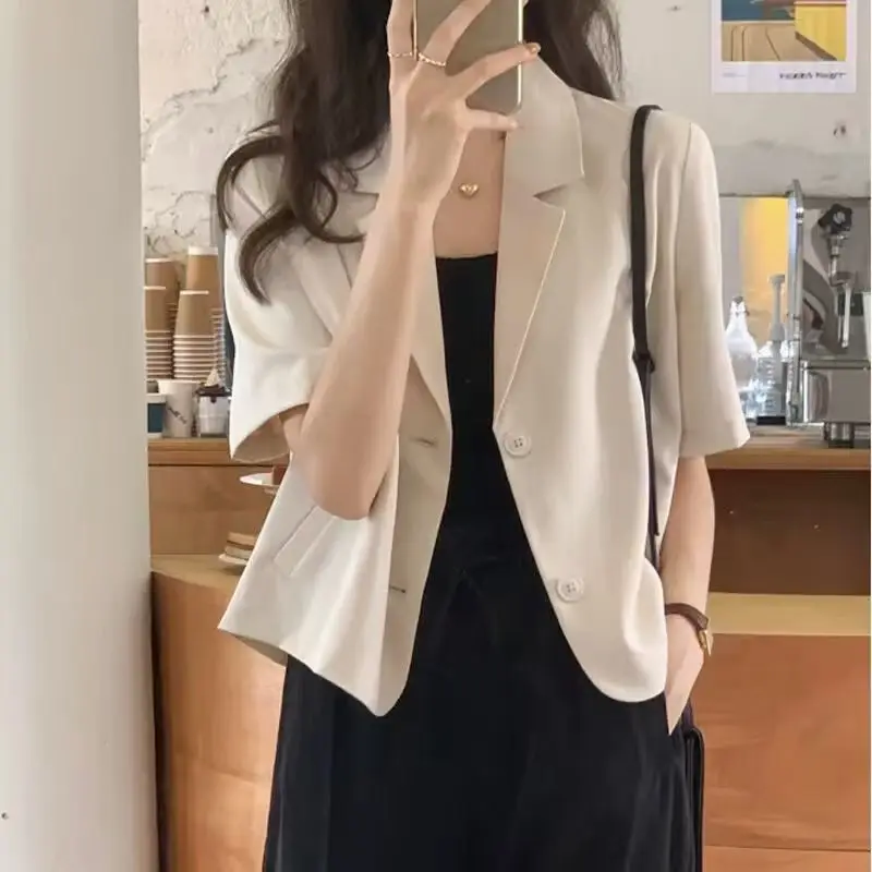 Women's Lightweight Short Sleeve Blazer Summer Casual Suit Jacket Slim Fit Office Top