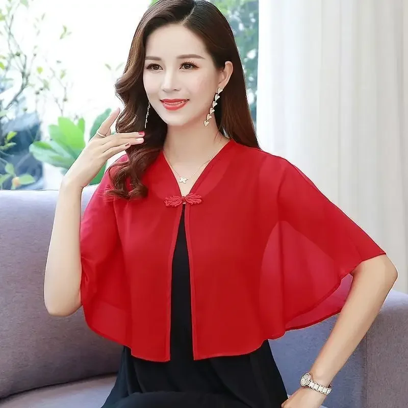 Women's Lightweight Chiffon Cardigan Summer Sun Protection Cropped Vest Loose Fit Jacket