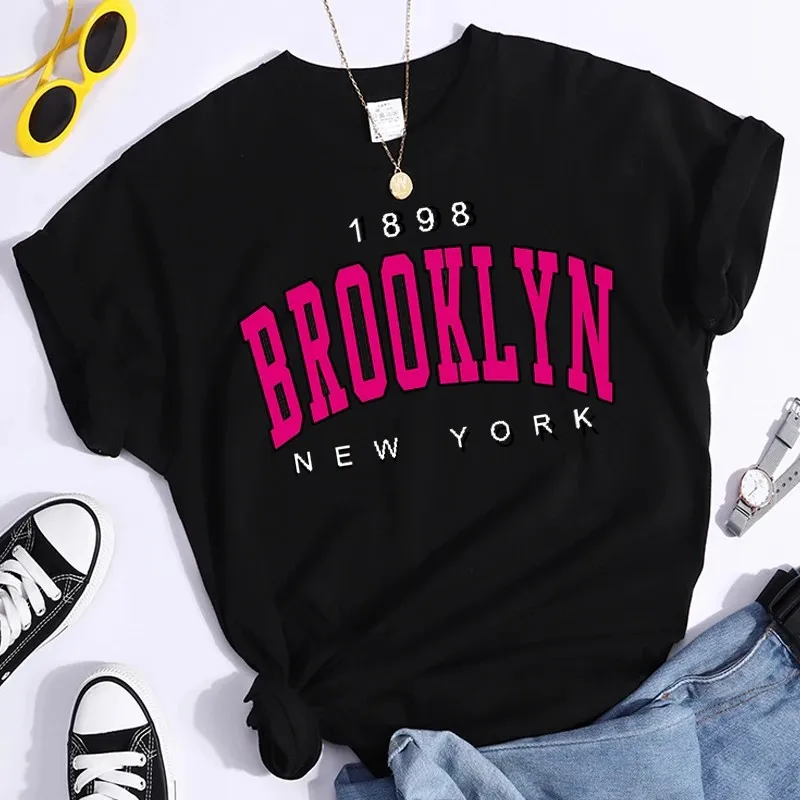 Dámské tričko s krátkým rukávem a potiskem Brooklyn New York, ležérní streetwear, hip hopový top Y2K