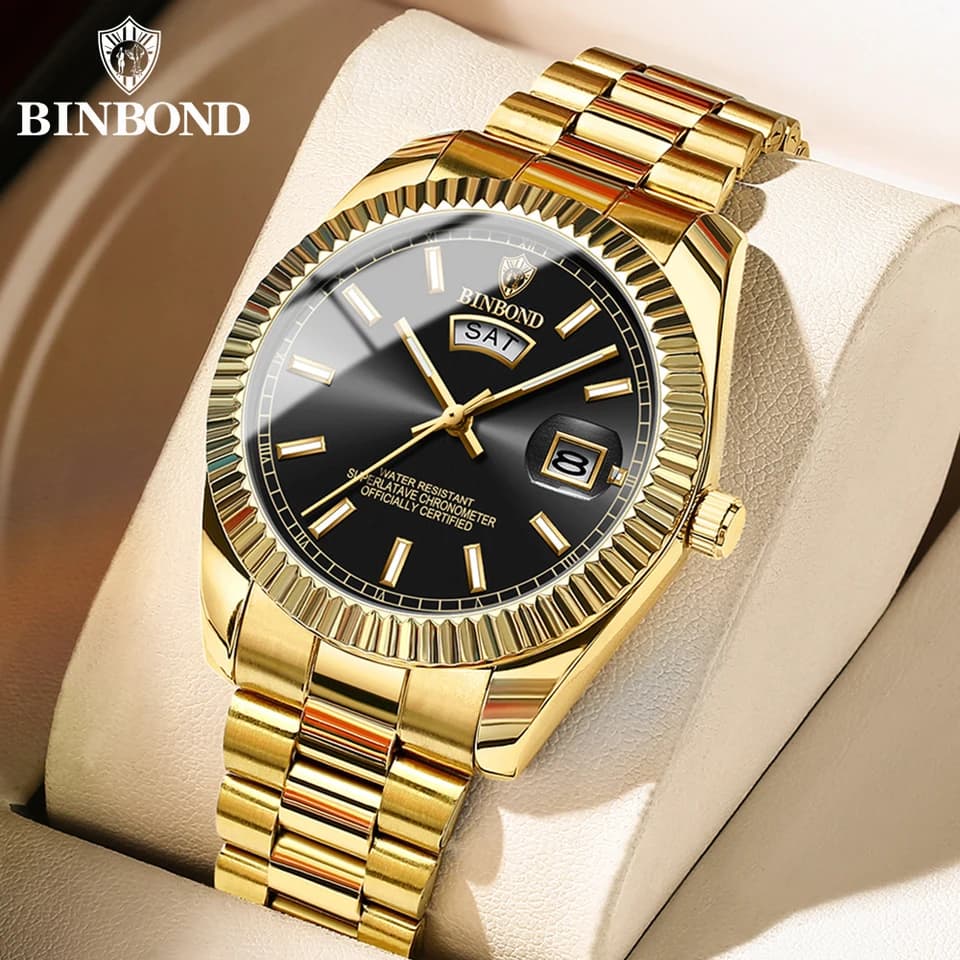 Pánské quartzové hodinky z nerezové oceli, vodotěsné sportovní náramkové hodinky s datumovkou a zobrazením týdne