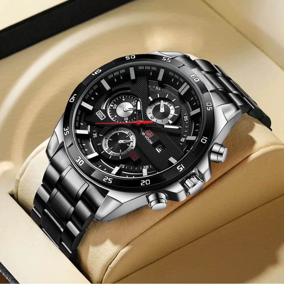 Pánské velké sportovní hodinky 46 mm, černé, růžovo-zlaté, s koženým řemínkem, kalendářem, quartzové, závodní styl