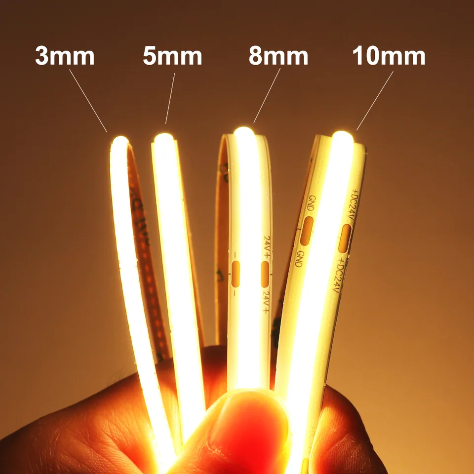 3mm 5mm COB LED páska 12V 24V stmívatelná 3000K 4000K 6000K vysoká hustota flexibilní bytová dekorace