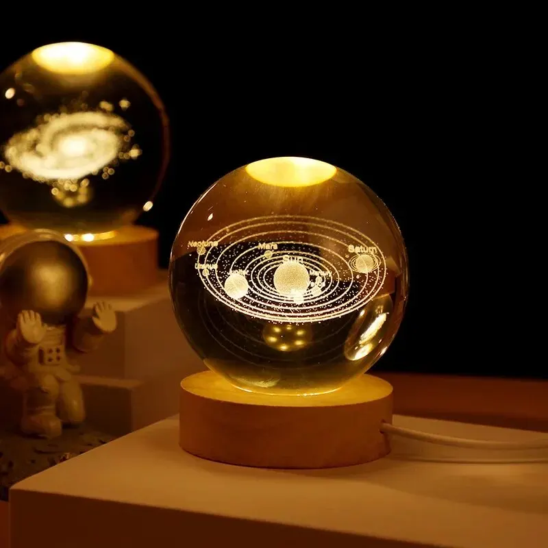 USB LED Galaxy křišťálová koule noční světlo - 3D planeta měsíc lampa domácí dekorace dárek