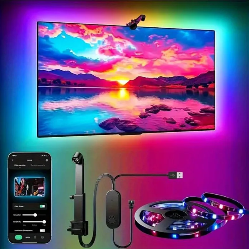 LED podsvícení TV pásek synchronizace kamery s hudbou reaktivní chytré ambientní herní osvětlení 55-75 palců