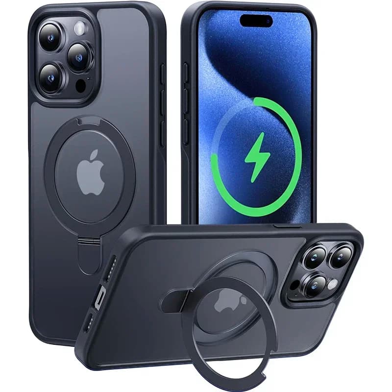 Magnetický stojánek s kroužkem a ochranou objektivu pro iPhone 15 14 13 12 16 Pro Max Plus matný kryt