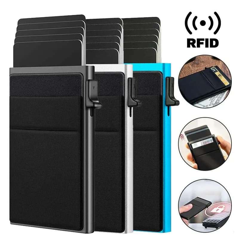 Tenká peněženka s RFID blokováním a pouzdrem na kreditní karty pro muže - minimalistické kovové pouzdro na karty s identifikačním okénkem