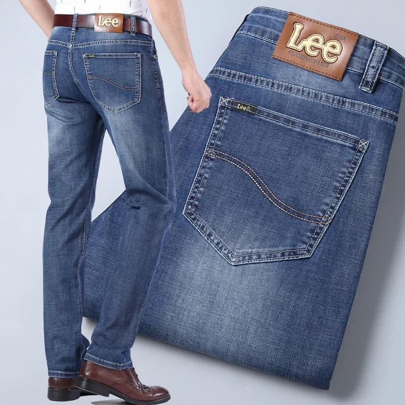Pánské rovné džíny s elastanem - volný střih, silná denim látka, business casual styl