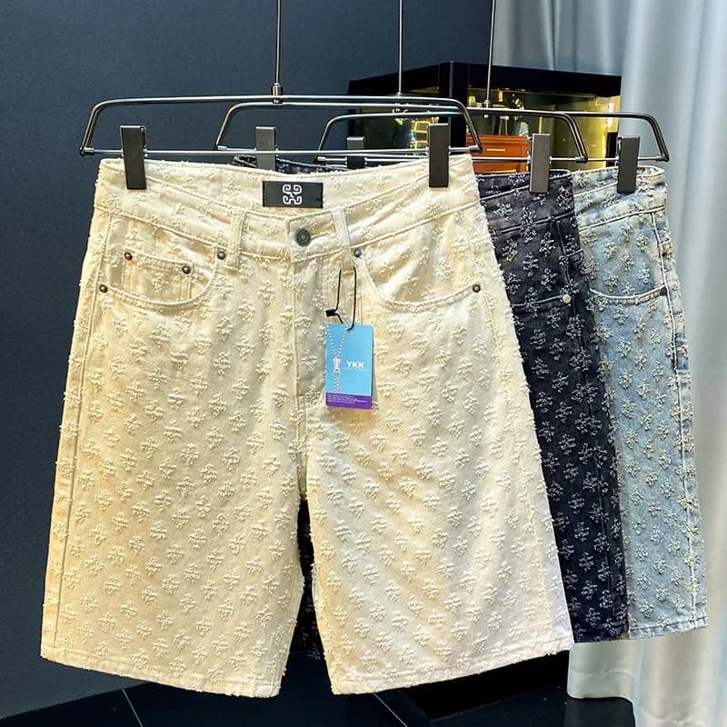 Pánské džínové kraťasy černé letní volné rovné nohavice moderní streetwear