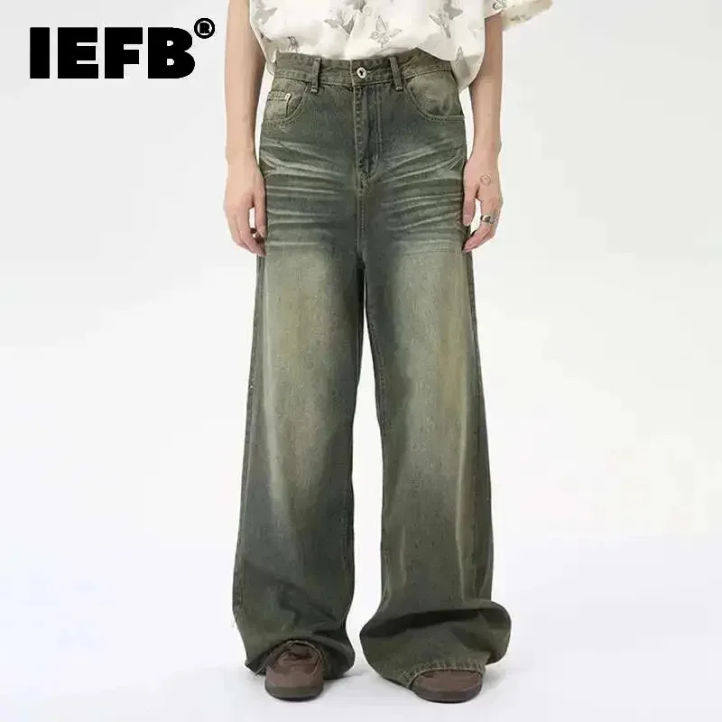 Pánské široké džíny volného střihu - letní casual denim kalhoty s opotřebovaným vzhledem