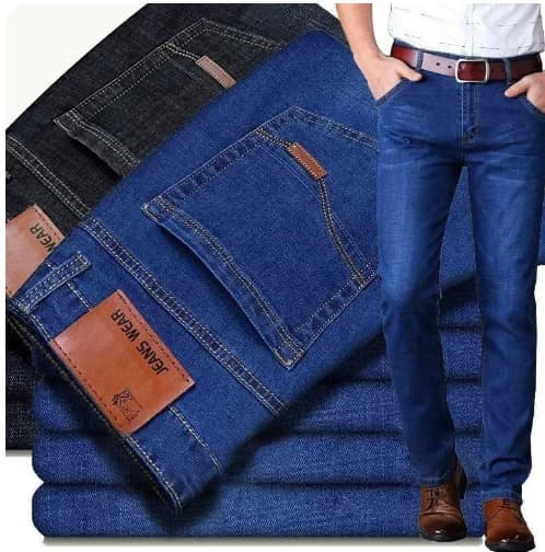 Pánské komfortní džínové kalhoty slim fit business casual strečové rovné střihy