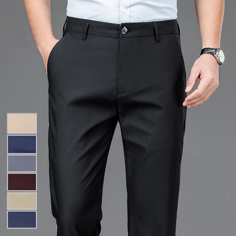Pánské elastické kalhoty černé slim fit casual office rychleschnoucí rovný střih