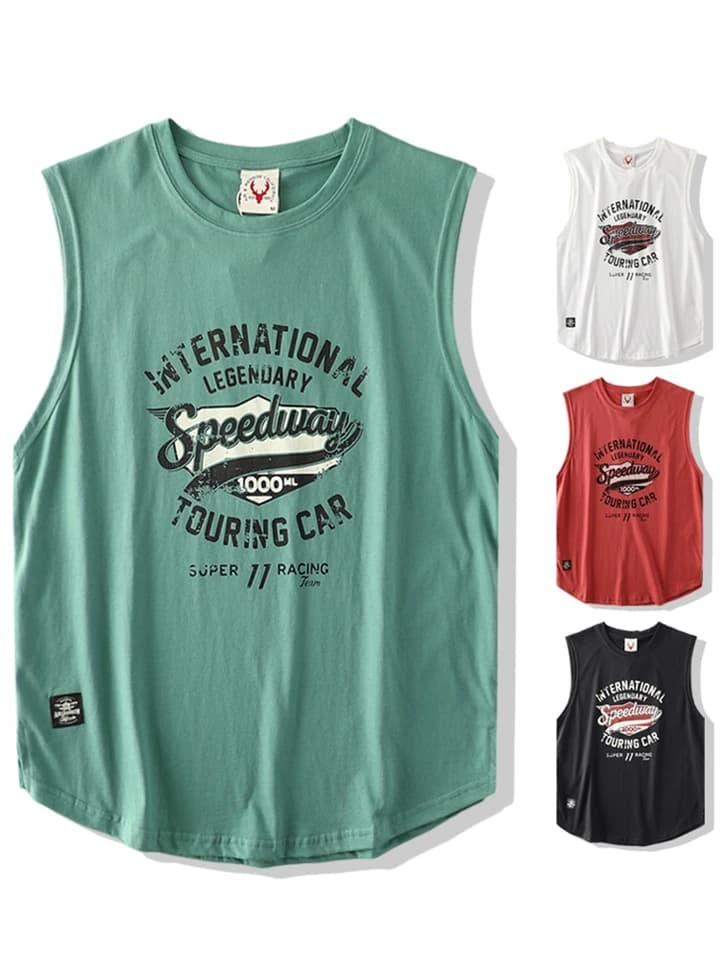 Pánské bavlněné tílko s potiskem - sportovní retro tričko bez rukávů basketbal