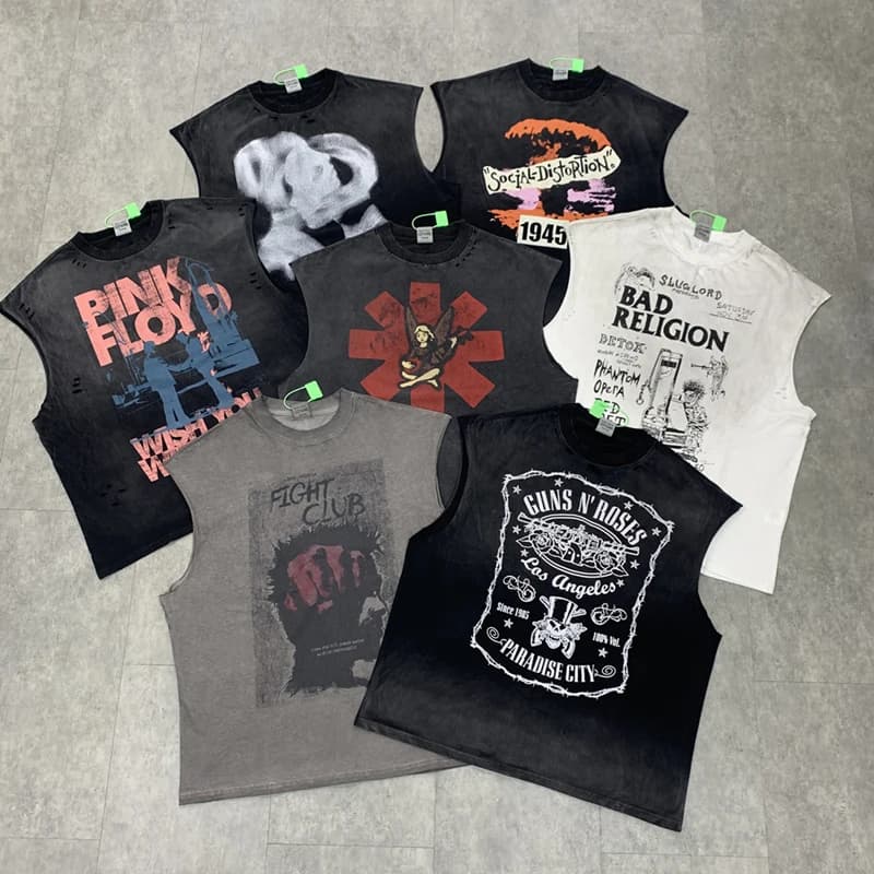 Pánské vintage tílko bez rukávů - punk rock streetwear oversized tričko s potiskem