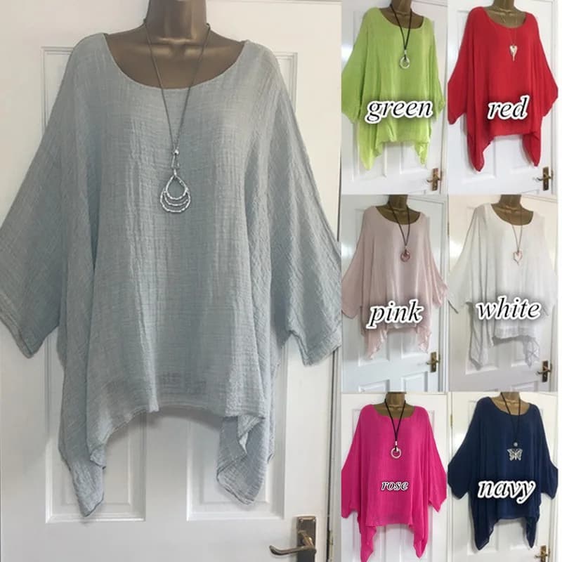 Dámská halenka s netopýřími rukávy 3/4 O-výstřih volný střih casual elegantní top