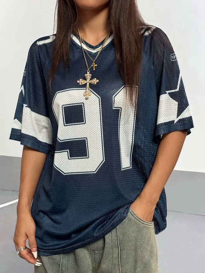 Unisex tričko s V-výstřihem a digitálním potiskem - letní casual móda 2025