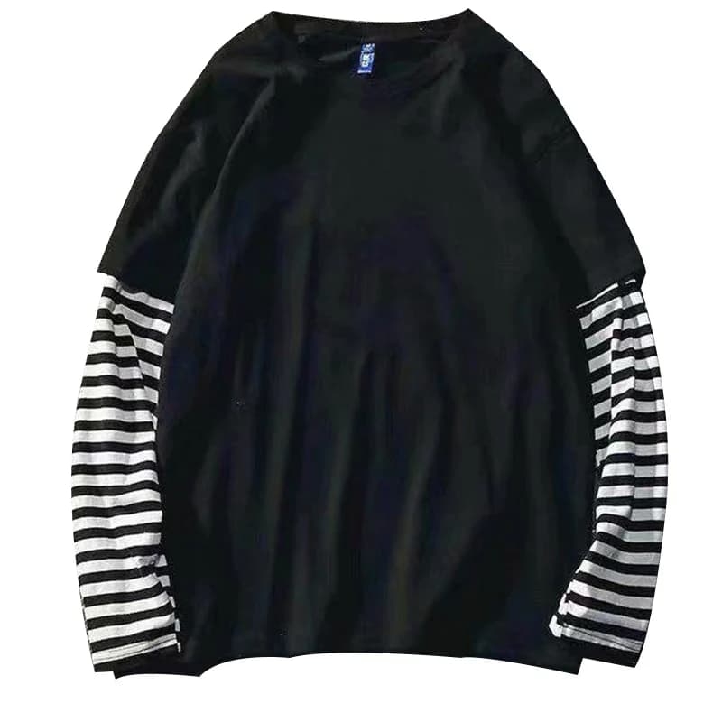 Pruhované tričko s dlouhým rukávem unisex bavlna černobílé volný střih hip hop styl