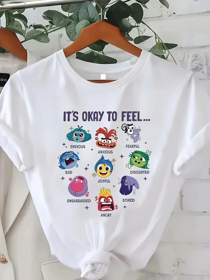 Dámské tričko s krátkým rukávem plus size casual s potiskem emocí polyester elastan