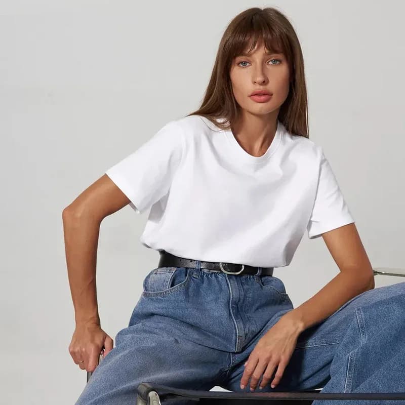 Dámské bavlněné tričko oversize 3XL 4XL letní casual top krátký rukáv jednobarevné