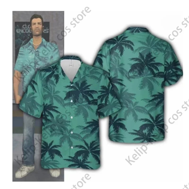 Tommy Vercetti Kostým Cosplay Tričko Modré Plážové GTA Vice City Halloween Outfit