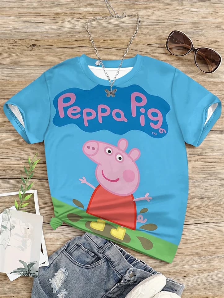 Dětské tričko 3D potisk Prasátko Peppa - módní dětské oblečení pro kluky a holky 5-14 let