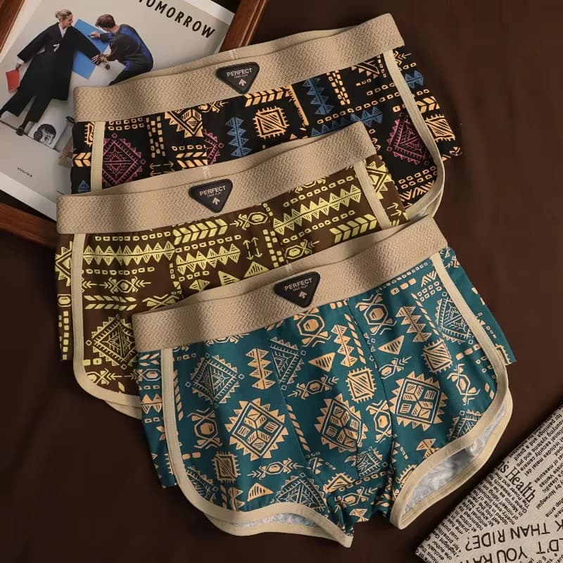 Pánské pohodlné boxerky s retro etnickým vzorem - vintage prádlo, elastický pas
