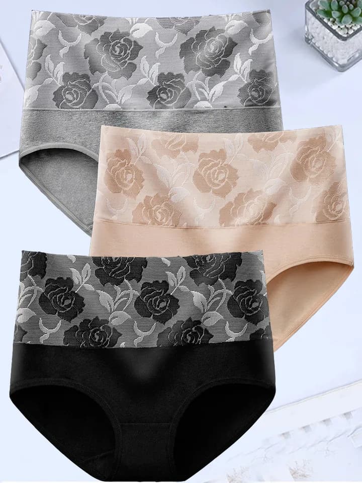 Dámské kalhotky vysoký pas bezešvé prádlo XXS-5XL pohodlné bavlněné kalhotky 3 kusy