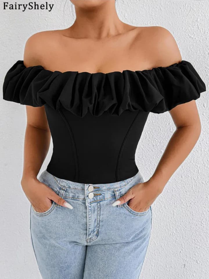 Dámský letní top bez ramínek - Elegantní volánkový bodycon top pro party a klub