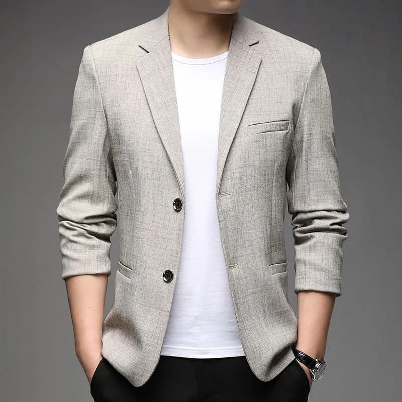 Pánské společenské sako slim fit béžové elegantní jarní business casual kabát vel. 4XL