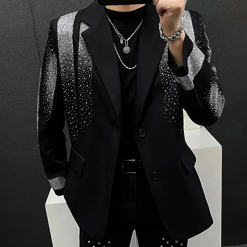 Luxusní pánský diamantový blazer slim střih elegantní společenské sako černé barvy