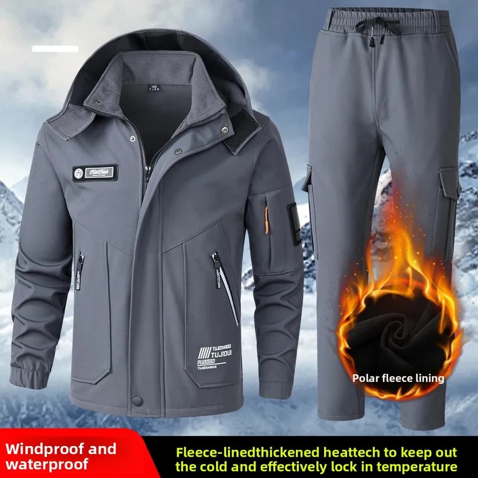 Teplá pracovní souprava unisex - nepromokavý outdoor fleece oblek zimní kombinéza XS-4XL